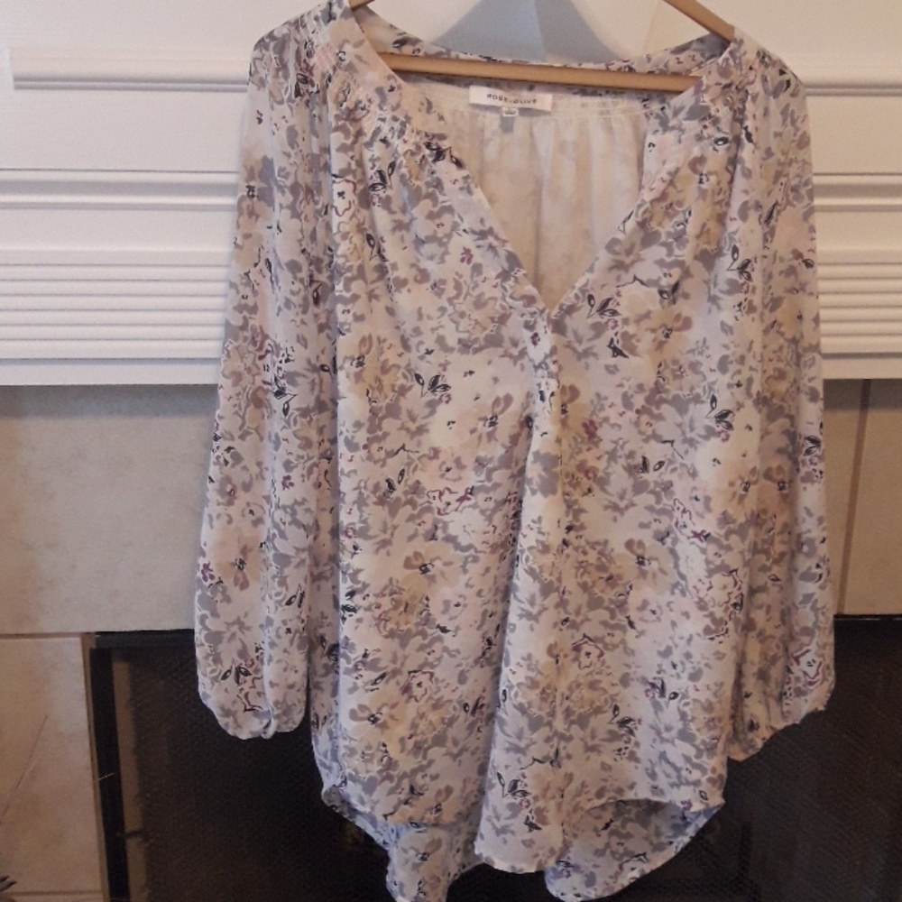 Rose + Olive Long Sleeve Floral Shirt Large